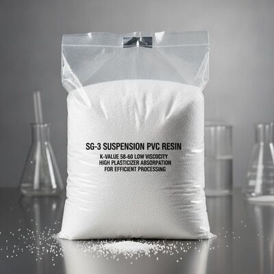 Resina de PVC de Suspensão SG-3 com Valor K 58-60, Baixa Viscosidade e Alta Absorção de Plastificante para Perfis e Tubos de PVC