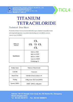 99,9% pacote industrial do tanque do ISO do tetracloreto TiCl4 CAS 7550-45-0 do titânio 250kg